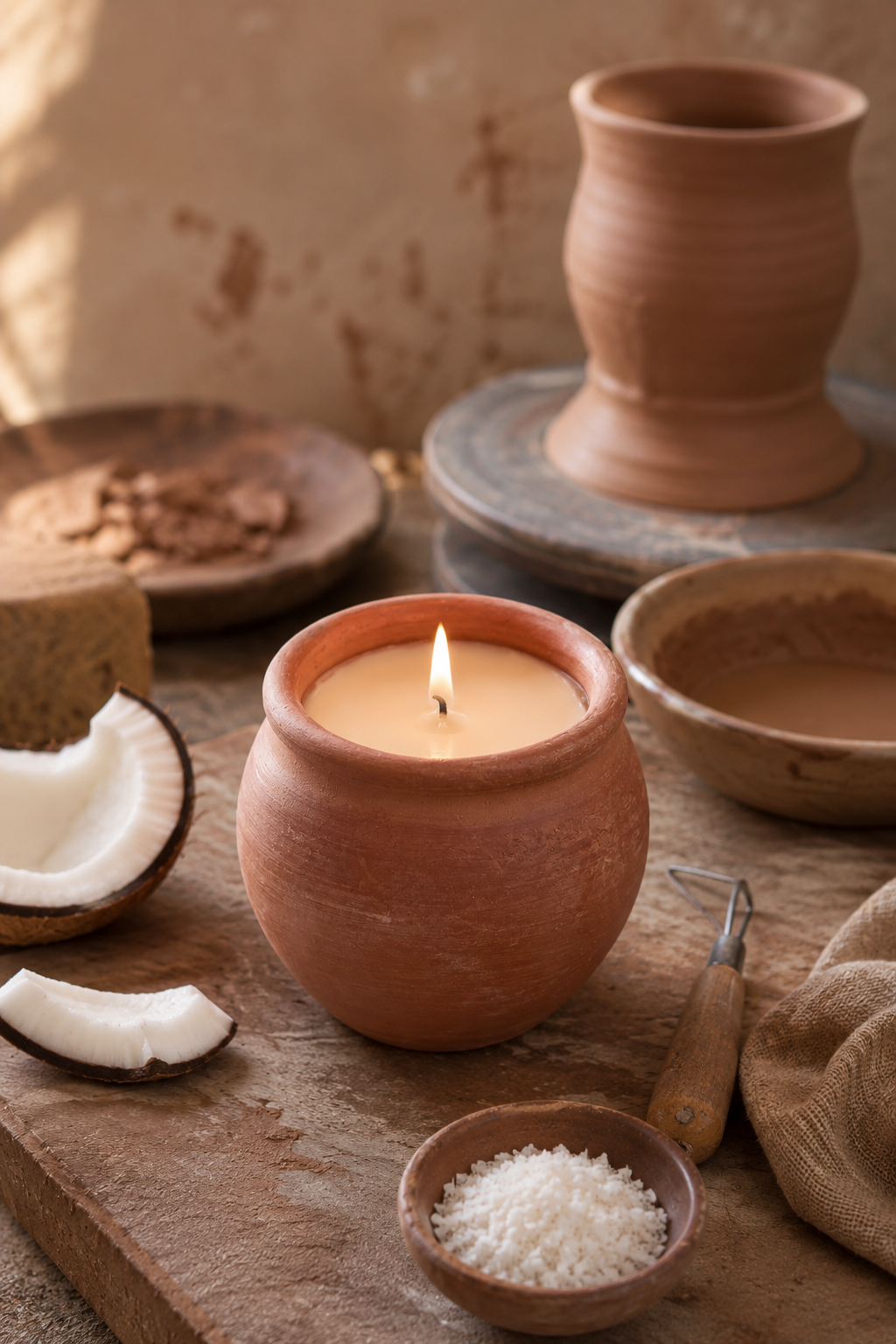 Handmade Terracotta Candle – Deepti Coconut Scented with the potters wheel