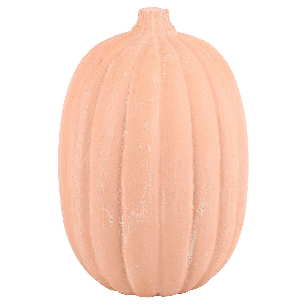 terracotta pumpkin-shaped decoration on a white background