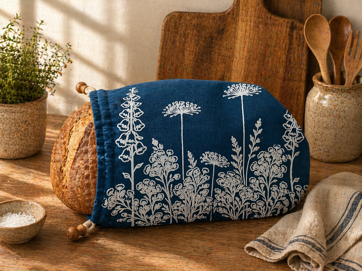 Linen Bread Bag – Florilegium Design Navy Bread Storage Bag