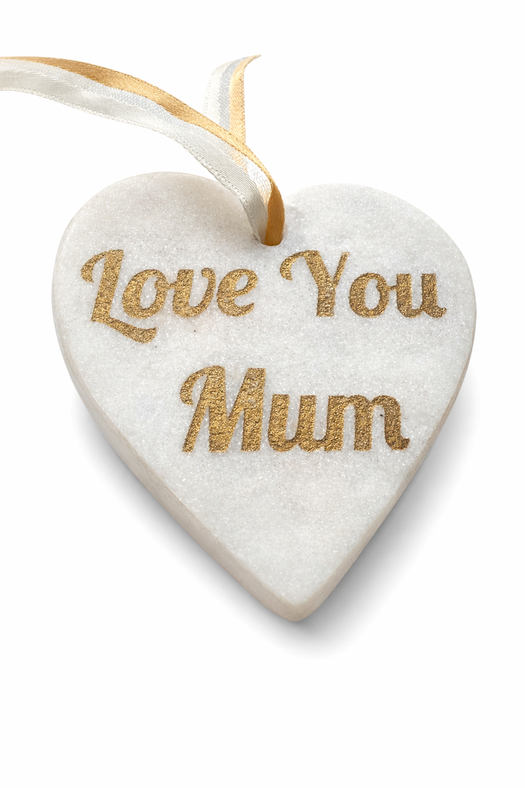 MarbleHeart-shaped ornament with 'Love You Mum' text on a white background