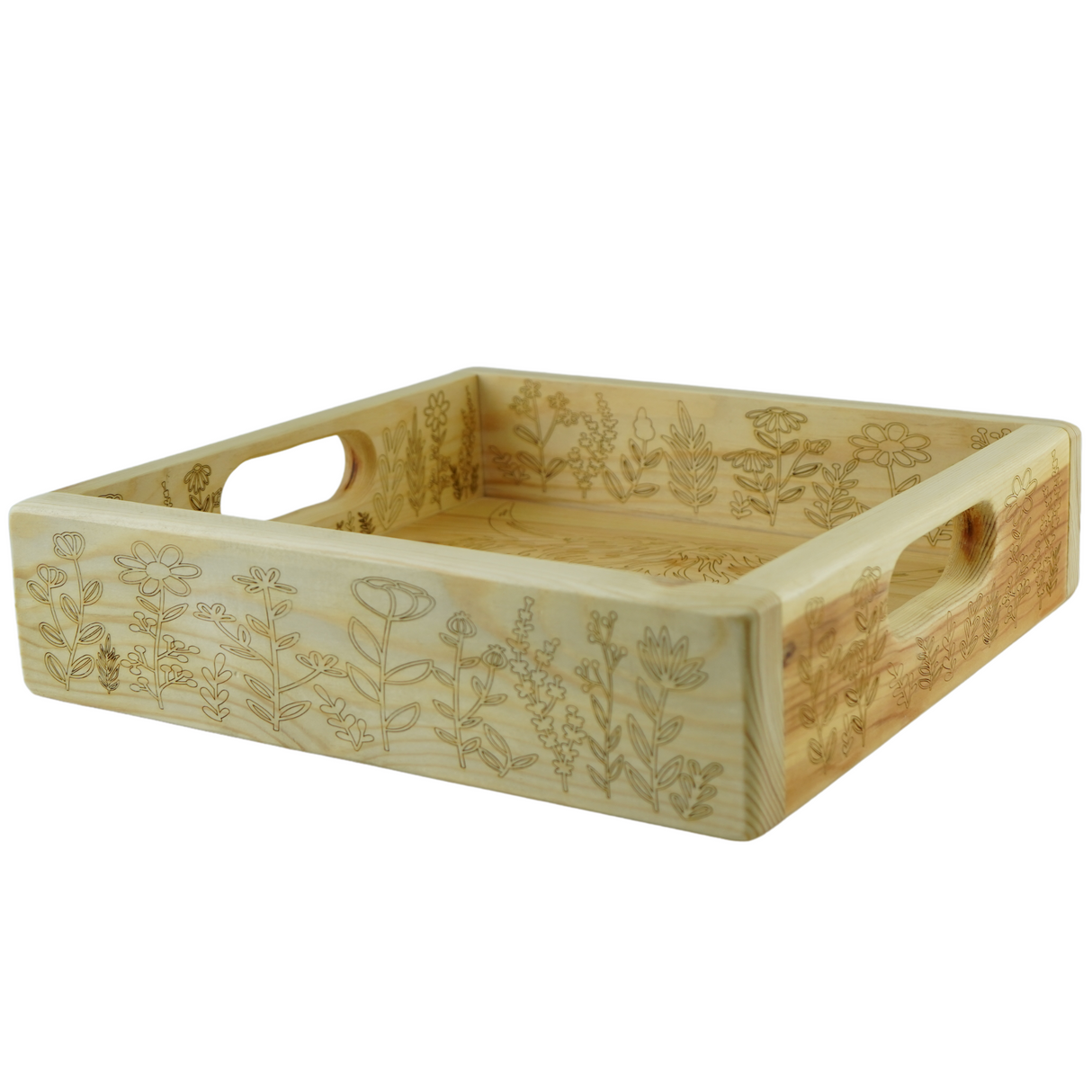 Meadow Wooden Serving Tray with Highland Cow & Floral Engraving