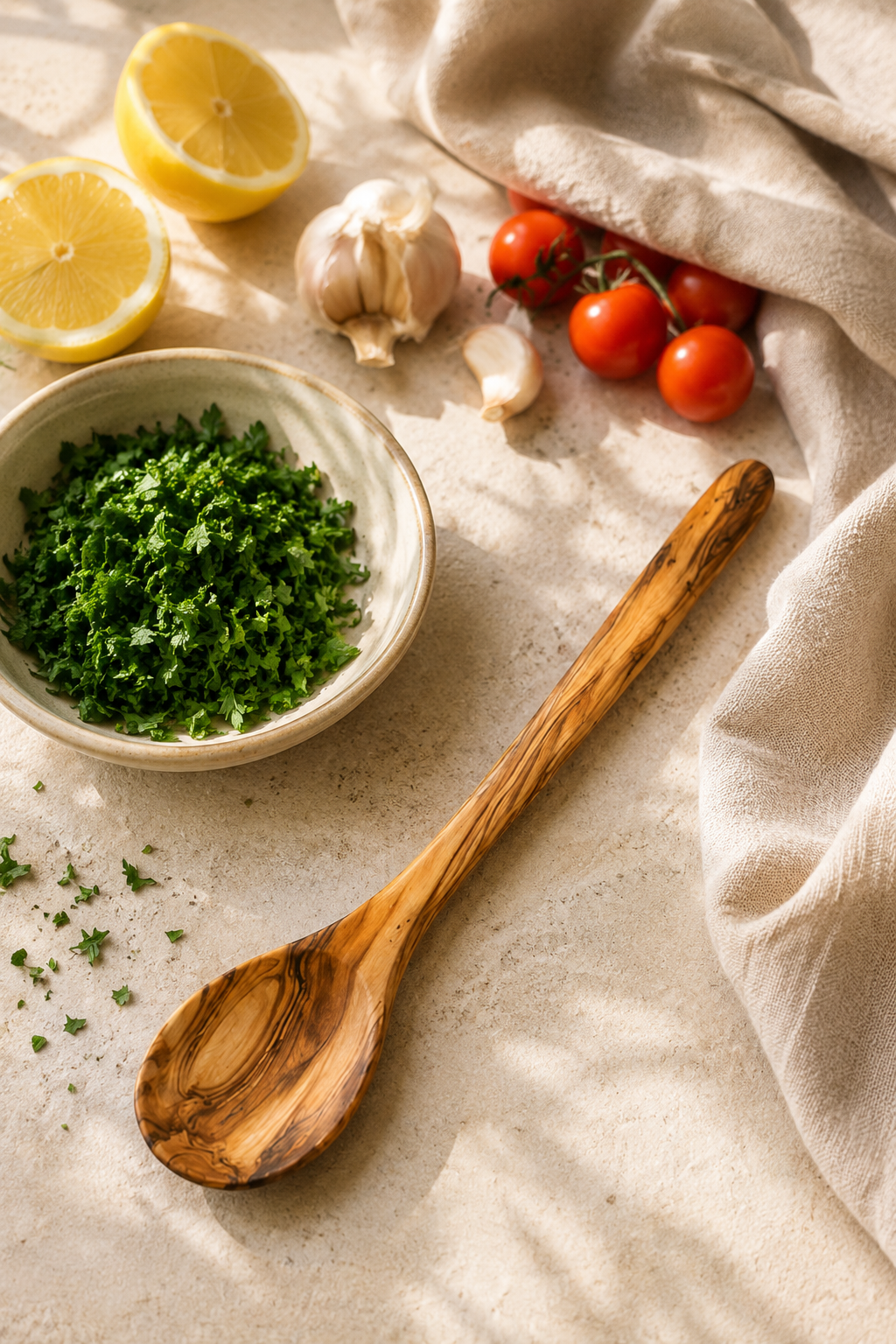 Natural olive wood cooking spoon for everyday meals
