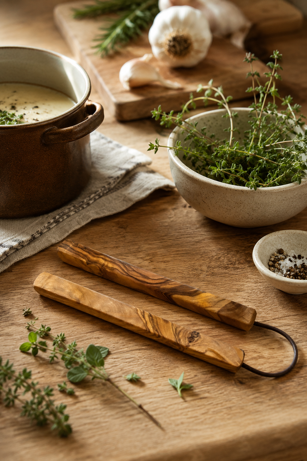 Olive wood bar-style trivet wooden pan rest with natural grain