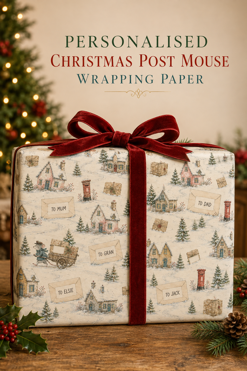 Personalised Christmas Post Mouse Wrapping Paper – Special Delivery
