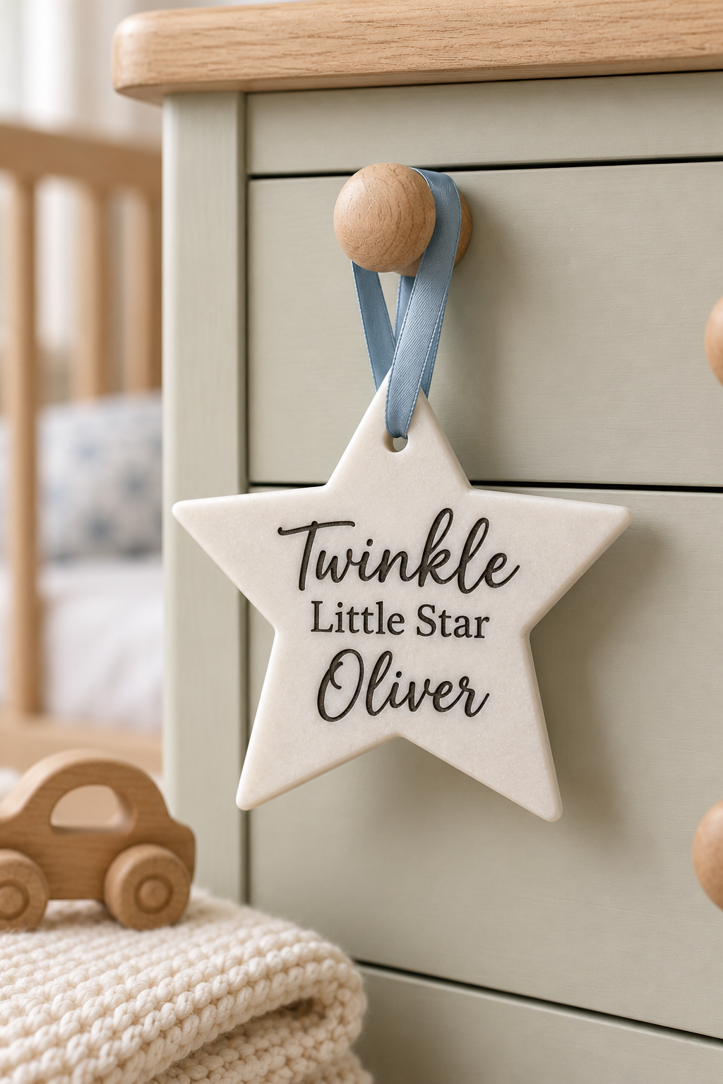 Personalised White Marble Hanging Star Decoration