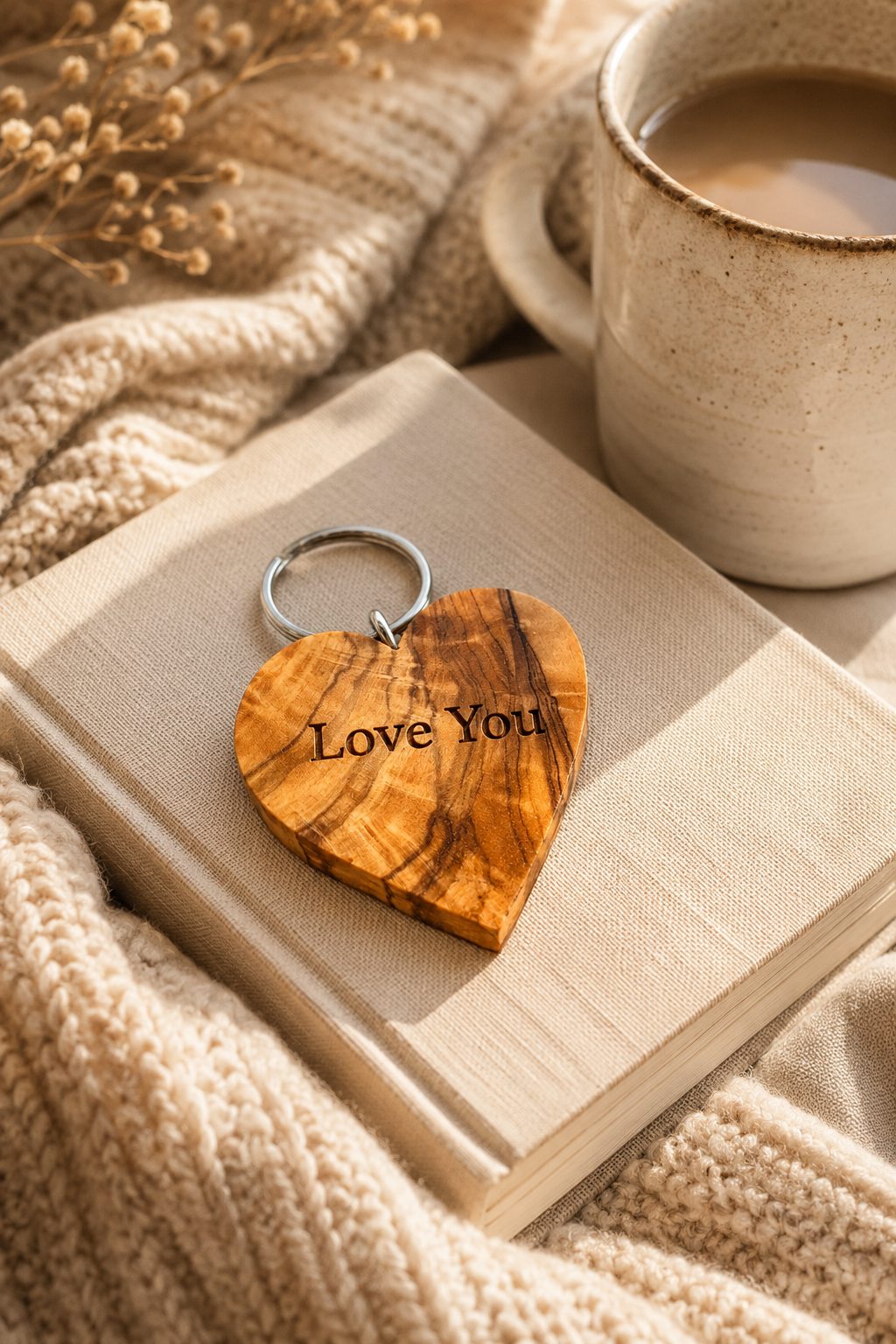 Personalised Olive Wood Heart Keyring
