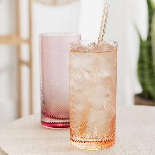 Pink & Peach Twist Highball Glass Tumblers – Set of 2