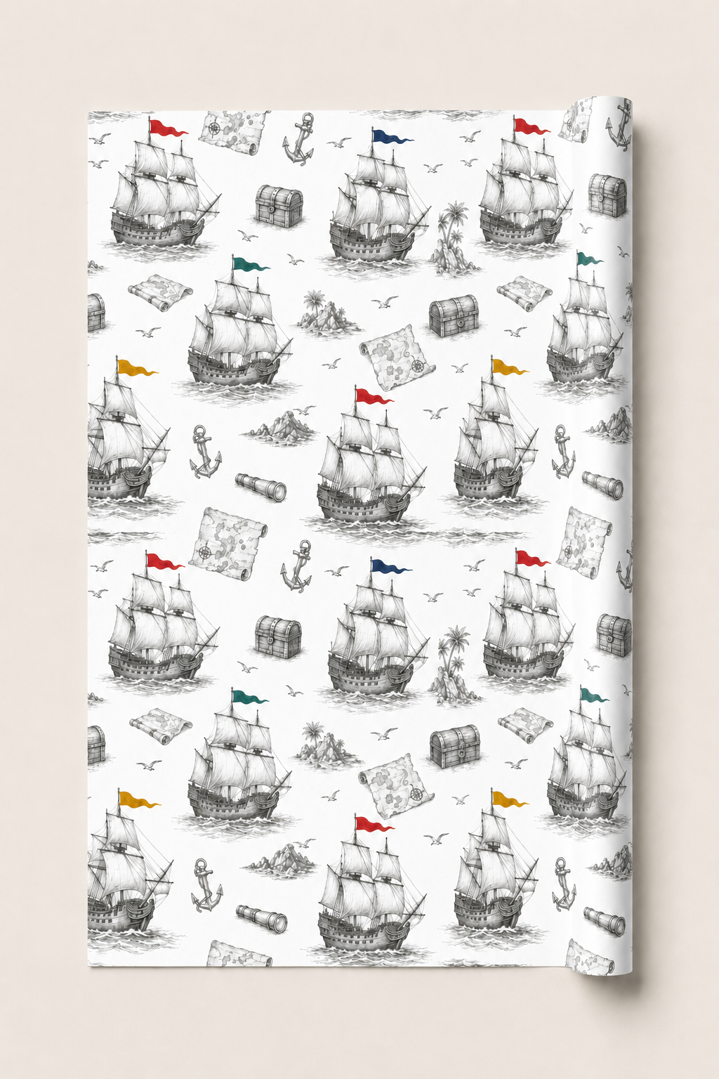 Pirate Ship Wrapping Paper – Vintage Pencil Sketch Gift Wrap