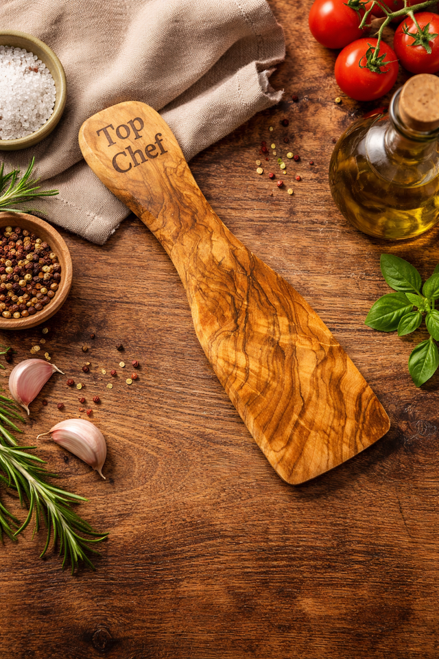 Olive Wood Raclette Spatula – Small Wooden Serving Spatula (13cm) with Optional Personalised Engraving