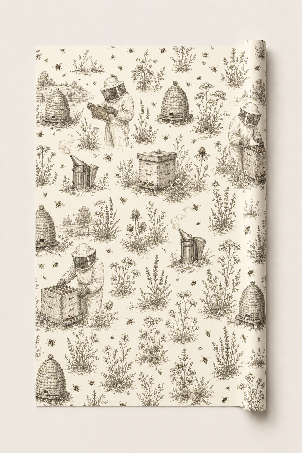 Rolled beekeeper wrapping paper suitable for gardeners, nature lovers and honey-themed gifts.