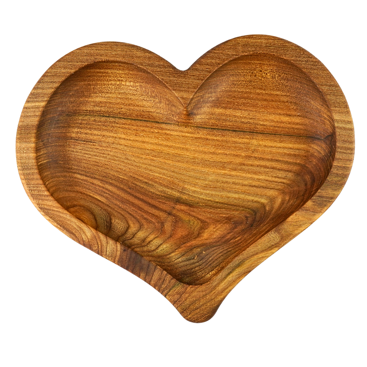 Wooden heart-shaped tray on a white background