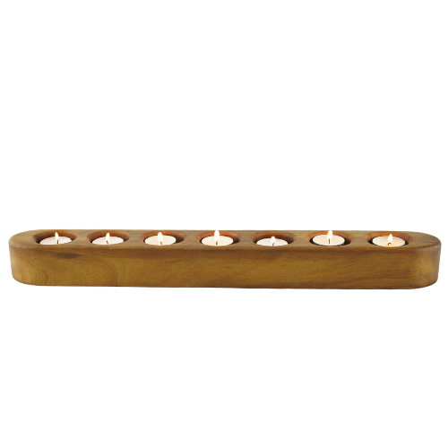 Seven Tea Light Candle Oak Holder