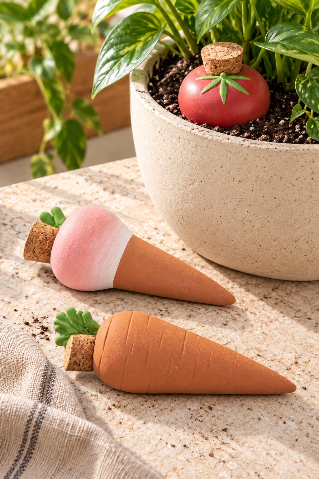 Terracotta Watering Spikes – Vegetable Designs, Set of 3