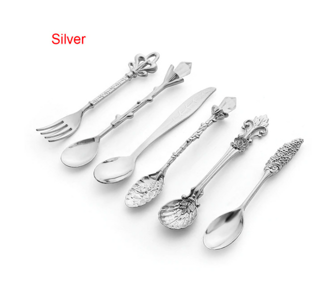 Silver cutlery set on a white background with 'Silver' label.