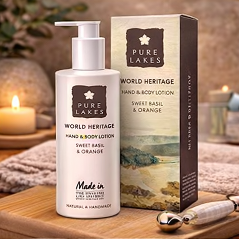 Pure Lakes World Heritage Hand & Body Lotion with packaging