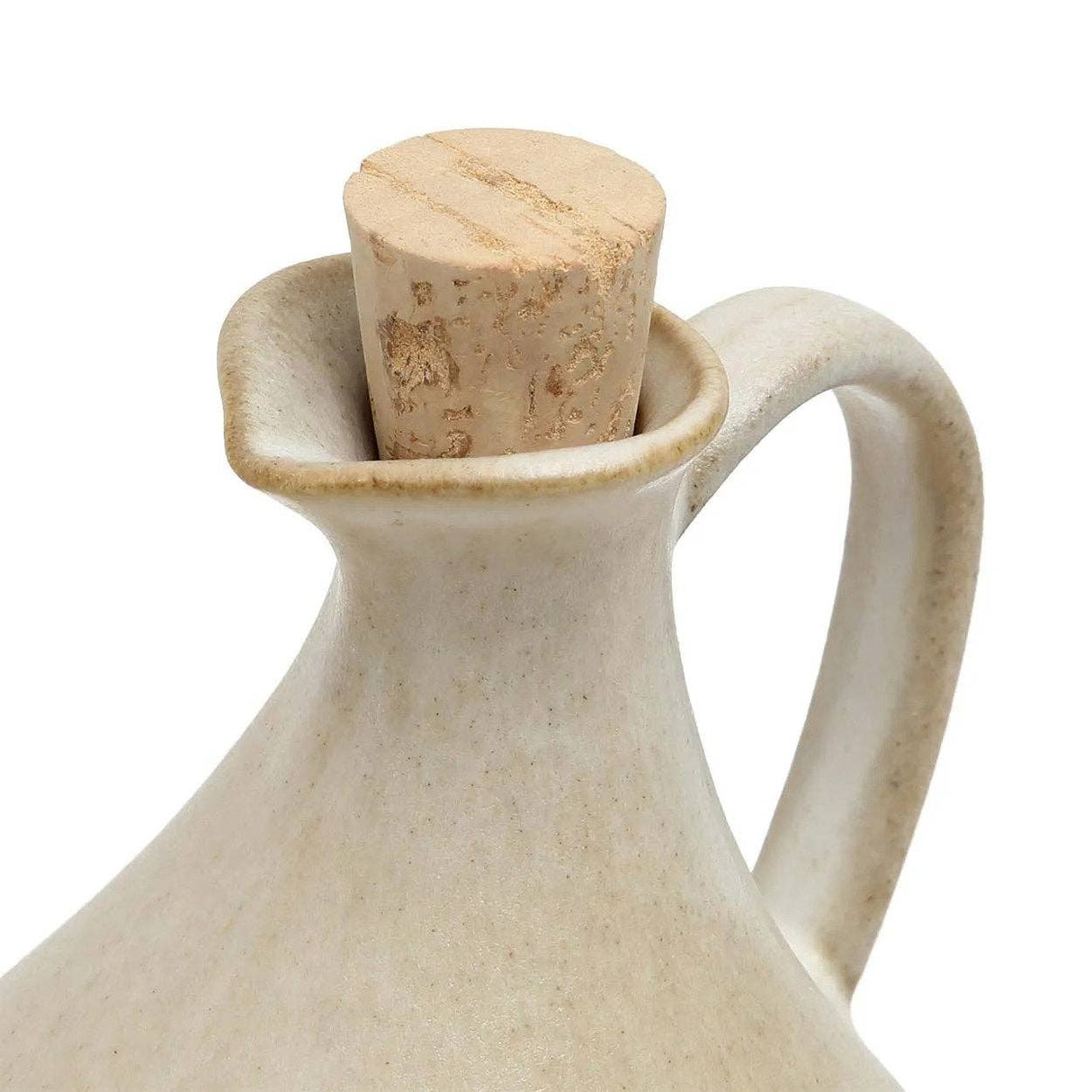 White Ceramic Olive Oil Bottle – Pear-Shaped with cork stopper on a white background