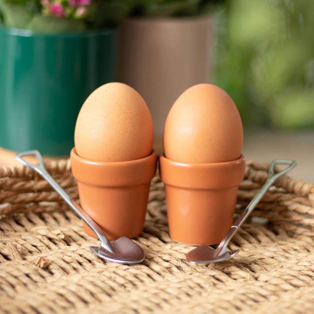 Plant Pot Egg Cups with Shovel Spoons – Set of 2