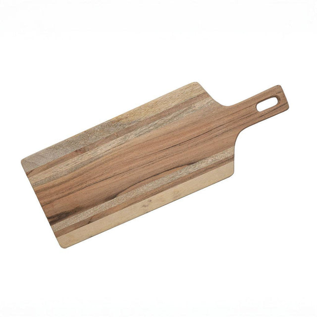 Wooden cutting board with a handle on a white background