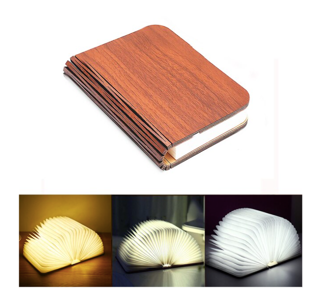 LED Wooden Book Night Light – Foldable, USB Rechargeable