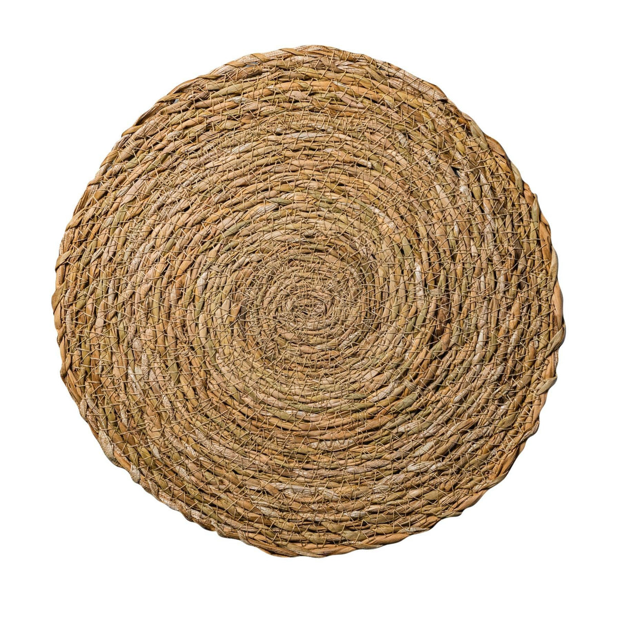 Round woven placemat on a white background