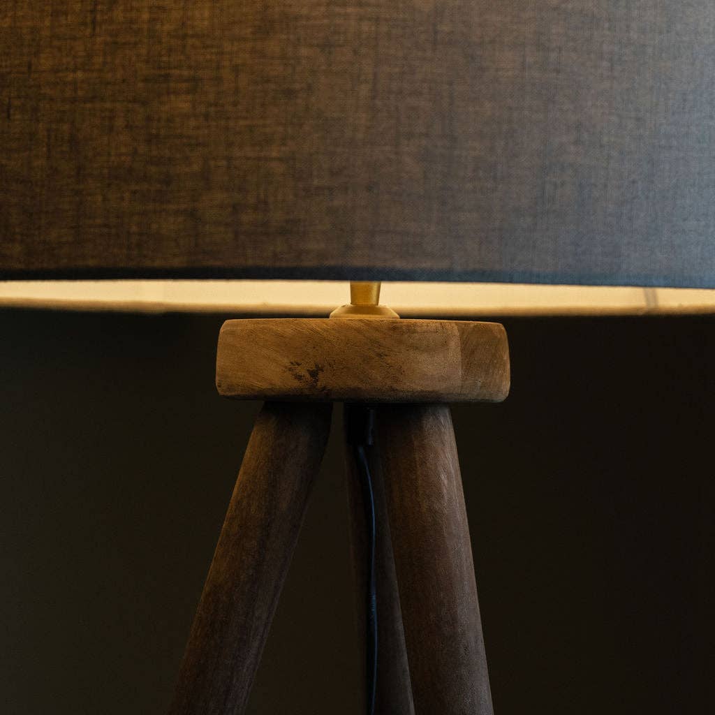 Pill Table Lamp – Hand-Carved Mango Wood Tripod Base