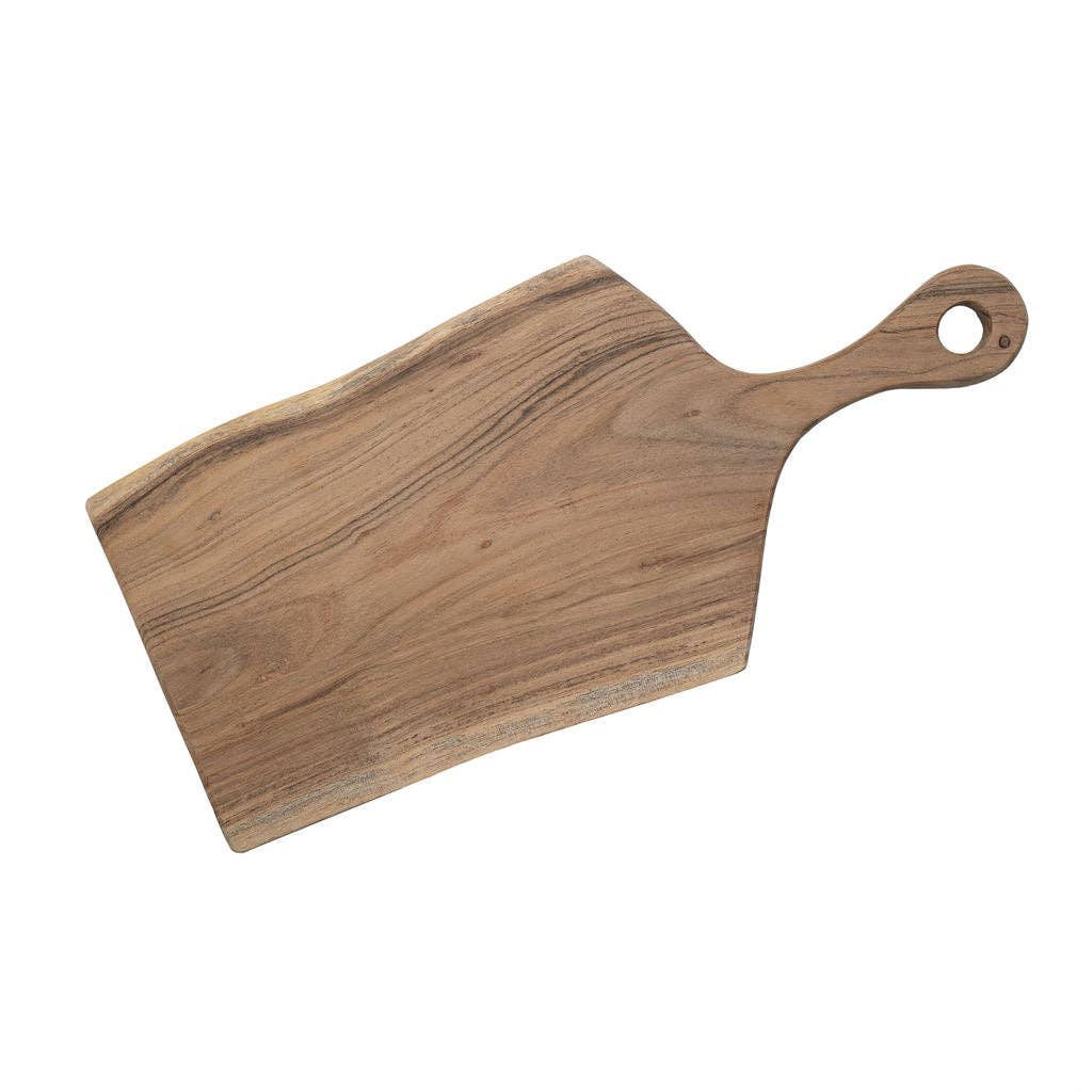 Wooden cutting board with a handle on a white background