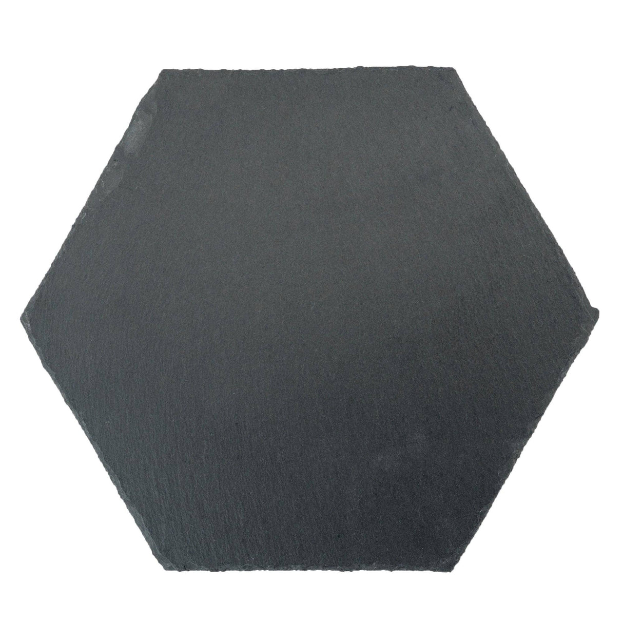 Hexagonal black slate placemat on a white background
