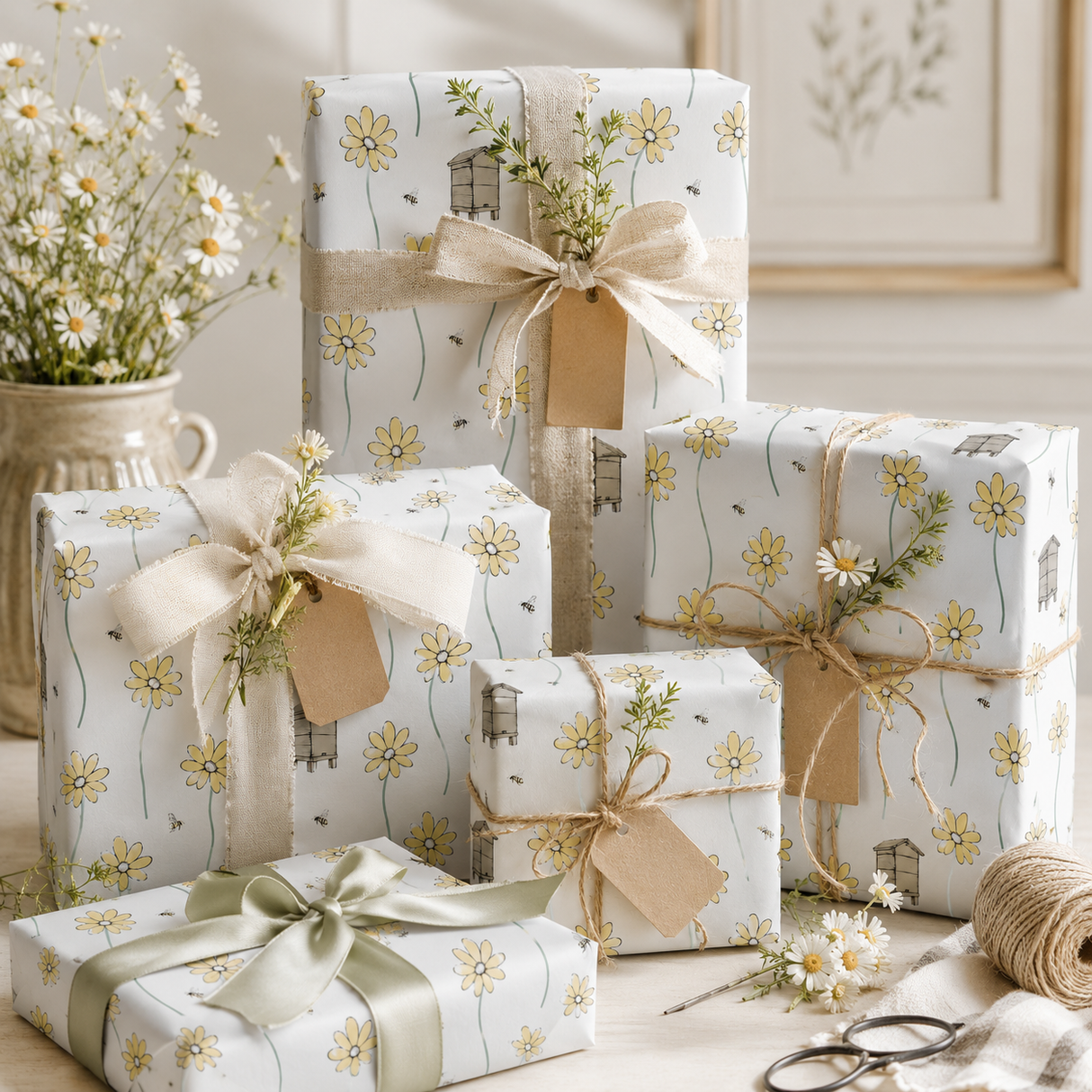 Daisy & Beehive Wrapping Paper – A1 Botanical Gift Wrap