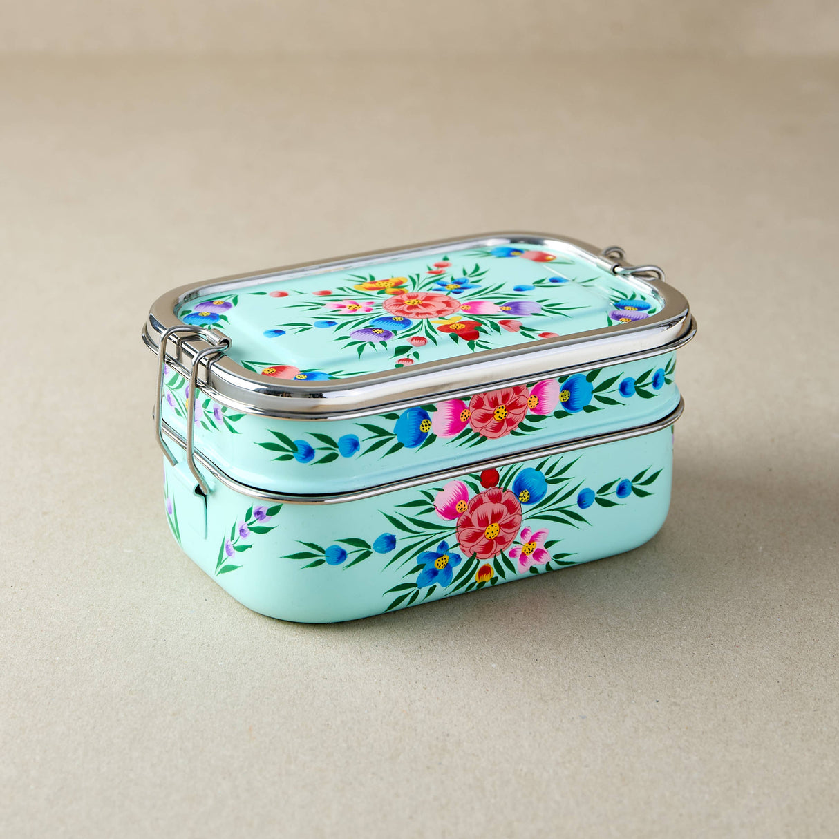 Stainless Steel Tiffin Lunch Box – Turquoise Garland