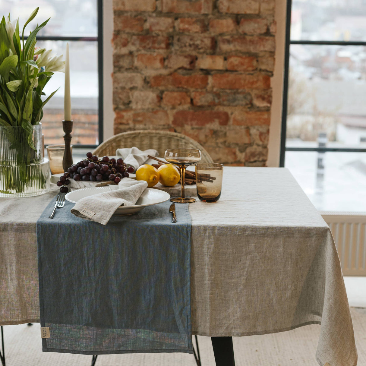 Dark Grey Linen Table Runner
