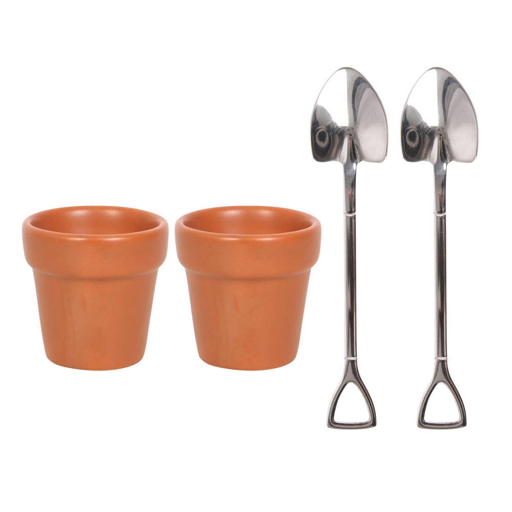 Plant Pot Egg Cups with Shovel Spoons – Set of 2