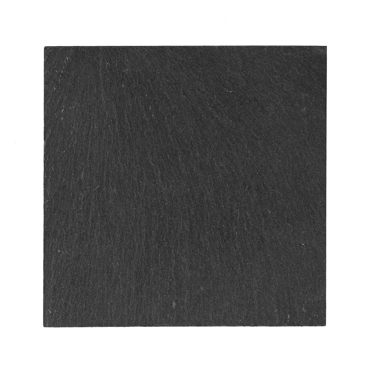 Solid black square slate coaster on a white background