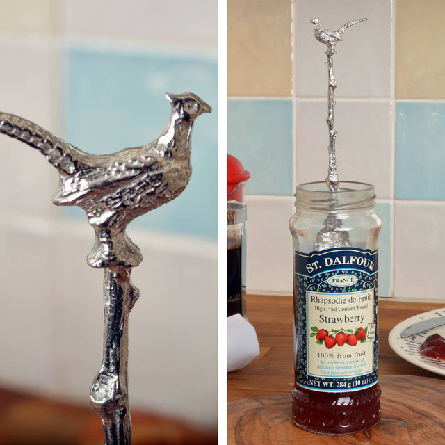 Pheasant Jam Spoon | Long Pewter Spoons with a hook for Jars