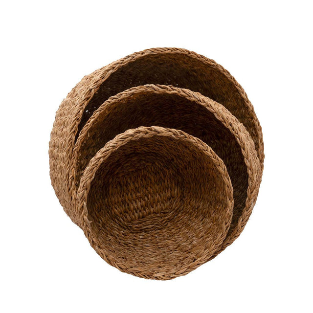 Bangali Scalloped Lidded Seagrass Storage Baskets – Set of 3