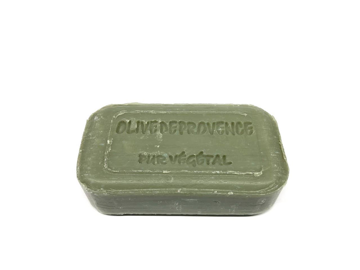 Green bar of soap with 'Olive de Provence' branding on a white background