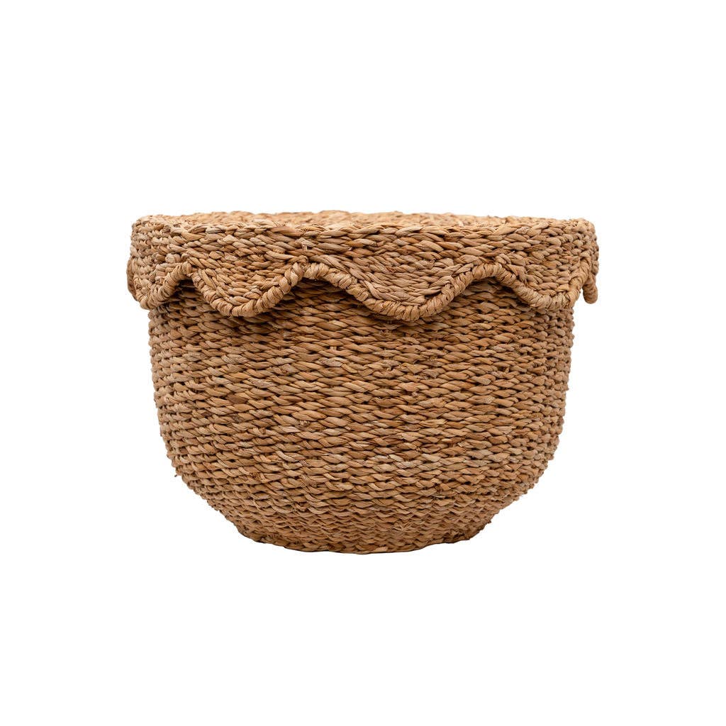 Bangali Scalloped Lidded Seagrass Storage Baskets – Set of 3