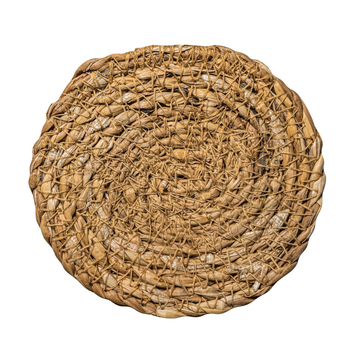 Round woven coaster on a white background