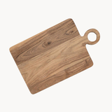 Wooden cutting board with a handle on a white background