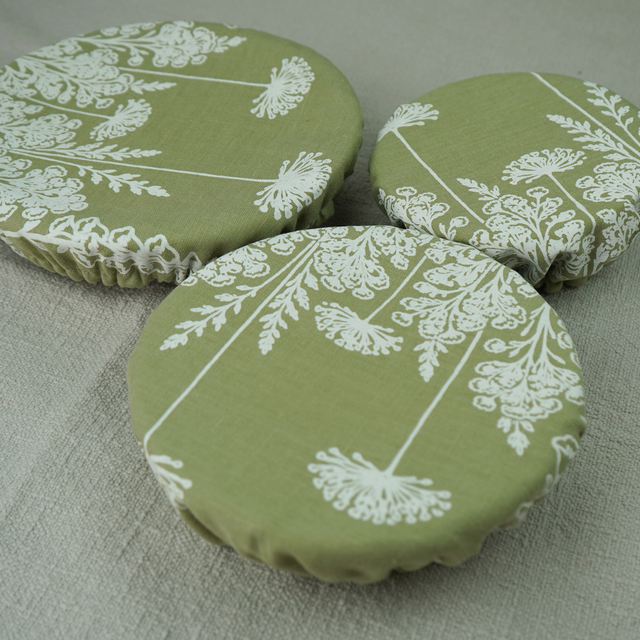 Sage Linen Reusable Bowl Covers – Set of 3 – Botanical Print