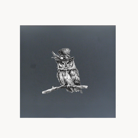 Square Natural Slate Placemat 33cm – Steampunk Owl Engraving