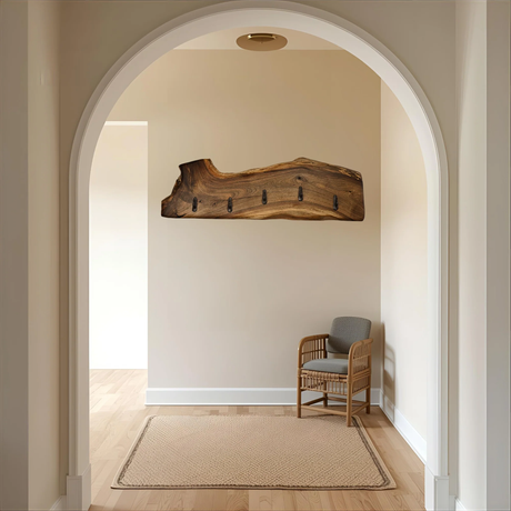 Natural Edge Walnut Coat Rack | Handcrafted Wall Hooks