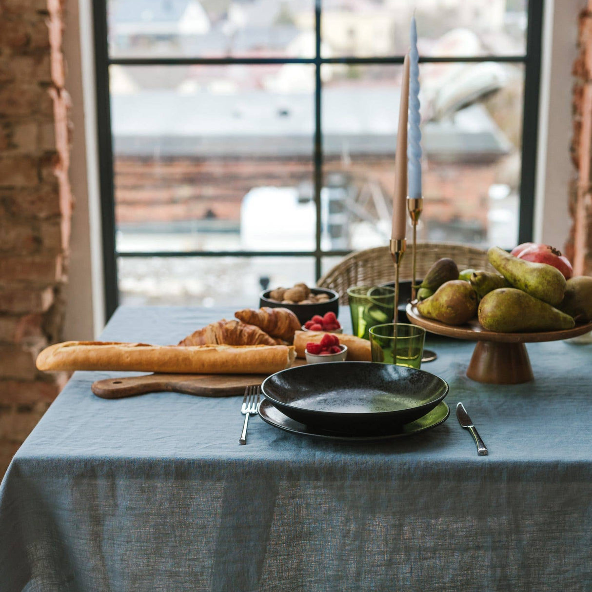 Dark Grey Stone-Washed Linen Tablecloth