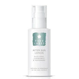 White bottle of 'Pure Lashes' after sun lotion on a white background