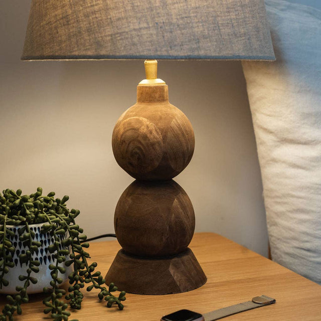 Frampton Medium Table Lamp – Hand-Carved Mango Wood with Linen Shade