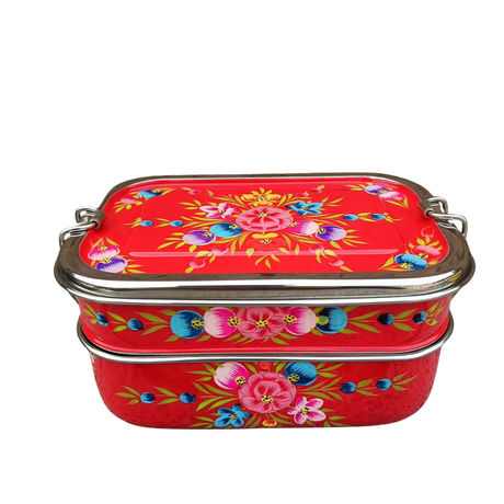 Stainless Steel Tiffin Lunch Box – Red Floral