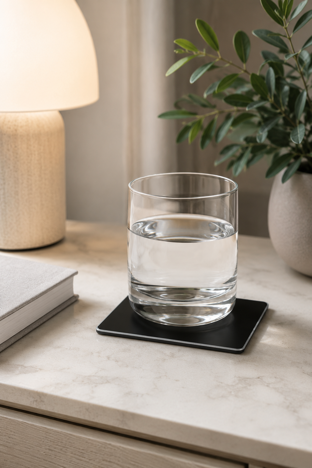 Black Square Glass Coasters – Set of 4