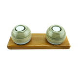 Wood and Ceramic Candle Holder Duo