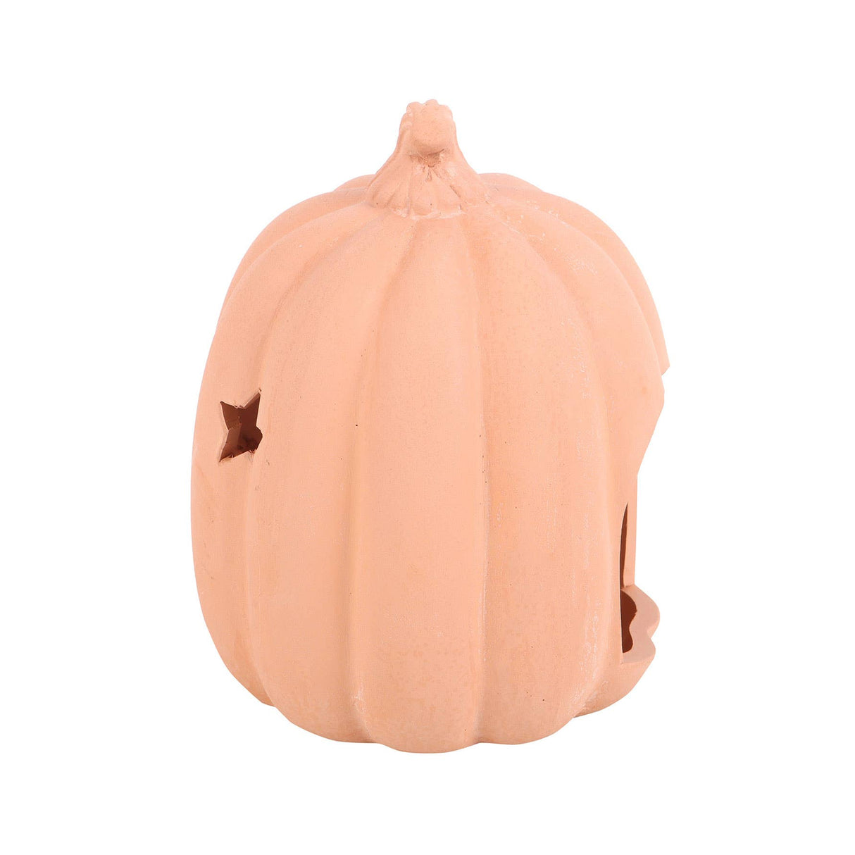 Terracotta Pumpkin Tealight Holder with Star Cut-Outs – Autumn & Halloween Decoration
