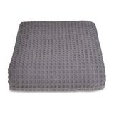 Grey textured throw on a white background