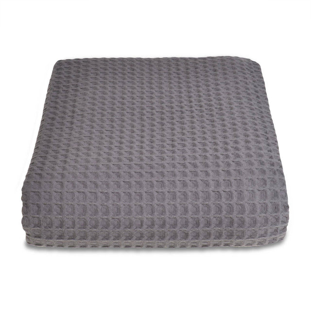 Grey textured throw on a white background